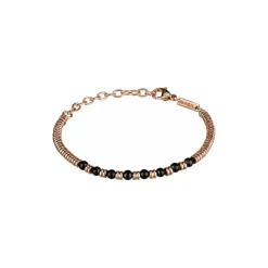 B FENCE-BRACELET WITH BLACK SHUNGITE BEADS, IP ROSE DISC