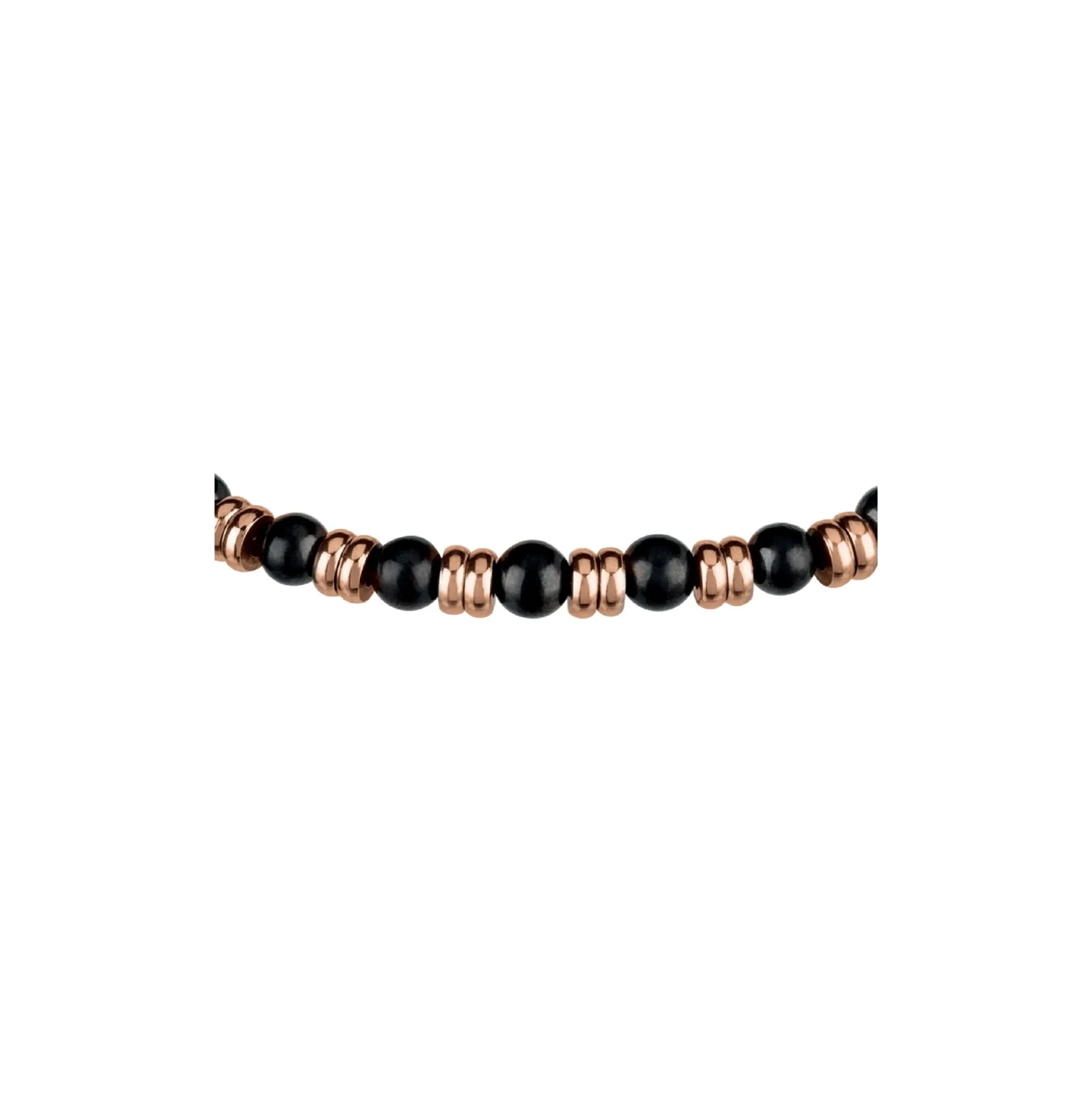 B FENCE-BRACELET WITH BLACK SHUNGITE BEADS, IP ROSE DISC