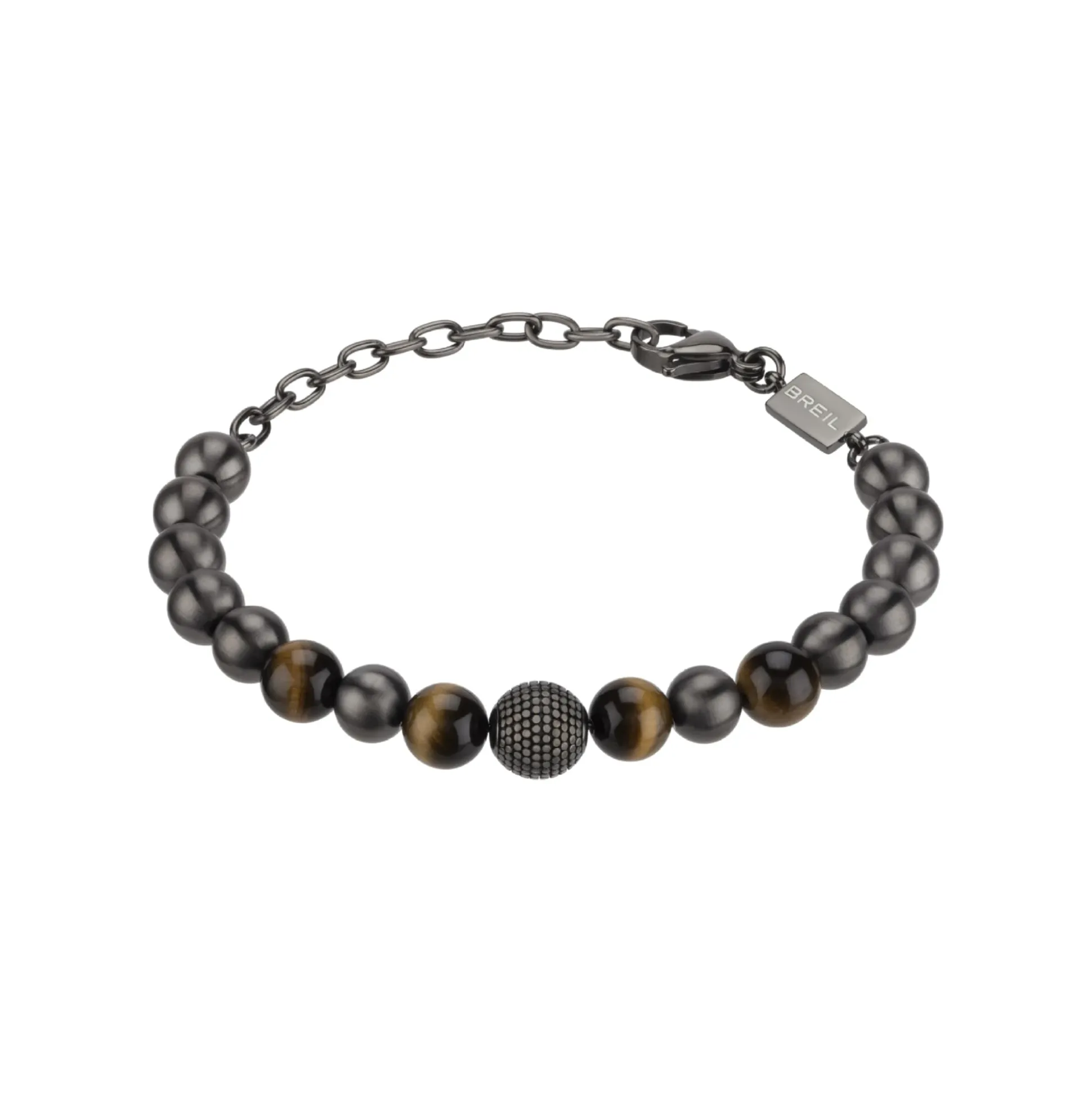 B FENCE-IP GUN STEEL BRACELET WITH TIGER EYE STONE