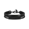 B MIX-BLACK LEATHER AND STEEL BRACELET
