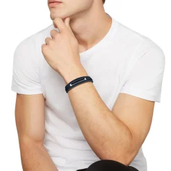 B MIX-BLUE LEATHER AND STEEL BRACELET