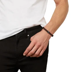 B MIX-BRACELET IN BROWN LEATHER AND IP GUN STEEL