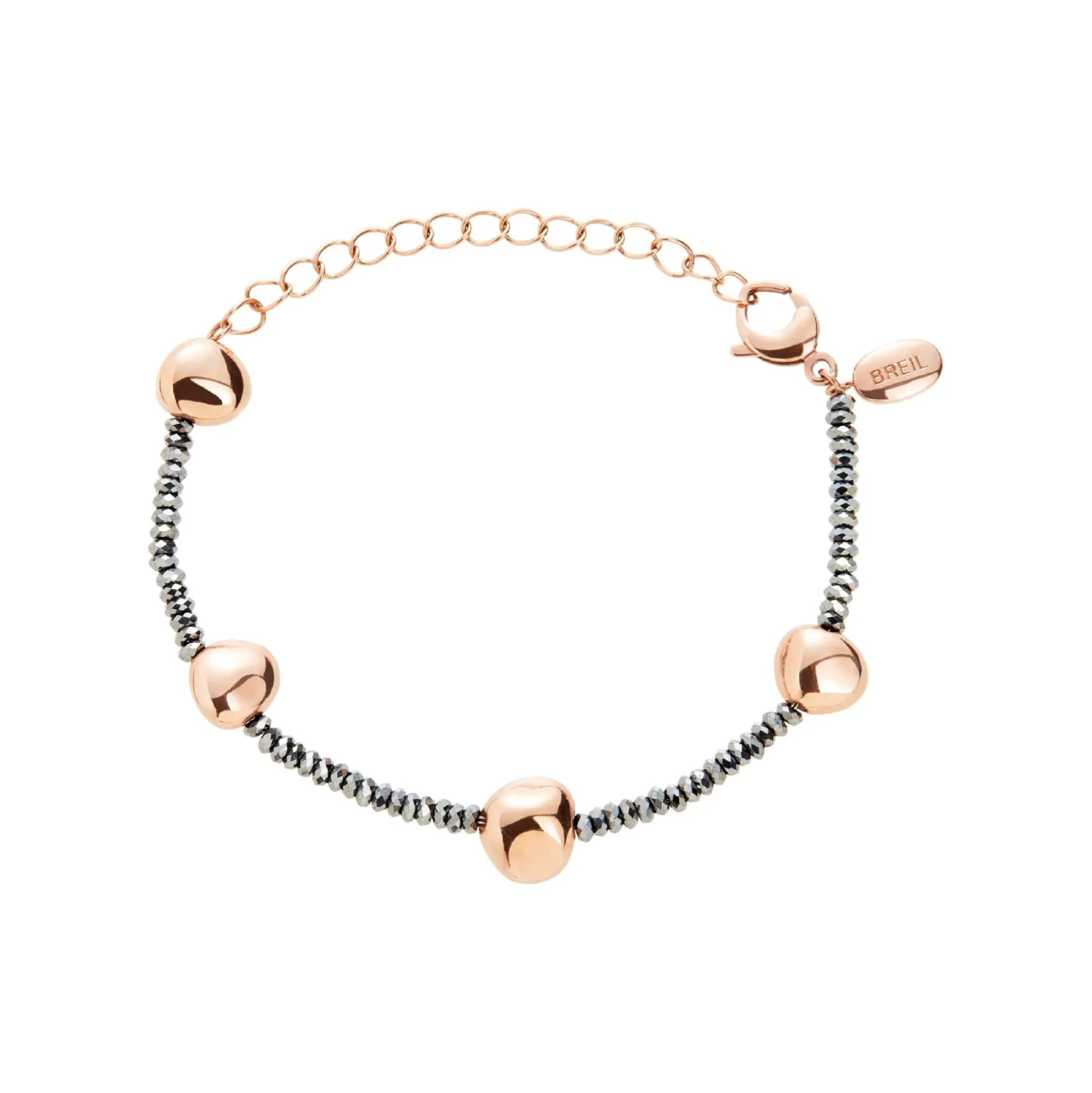 B ROCKS-BRACELET IN HEMATITE AND IP ROSE STEEL