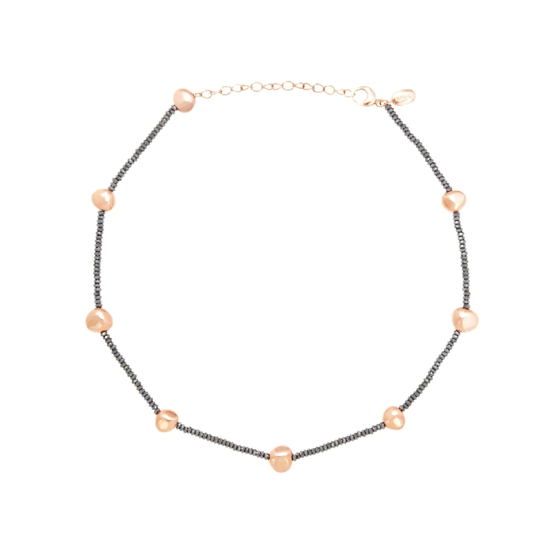B ROCKS-NECKLACE IN HEMATITE AND IP ROSE STEEL