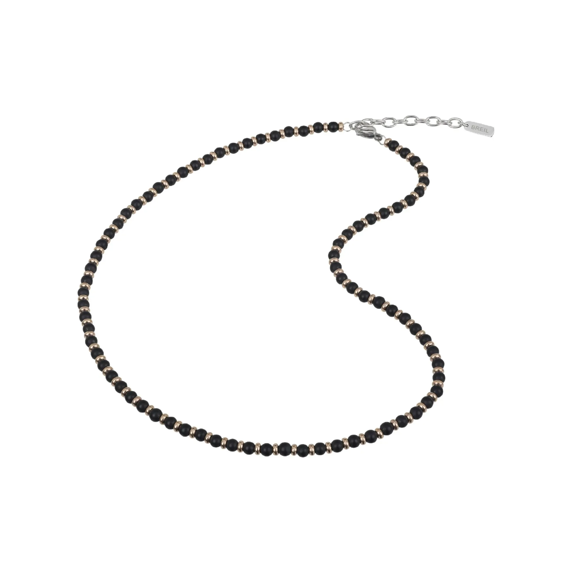 BLACK ONYX-IP ROSE STAINLESS STEEL AND BLACK ONIX NECKLACE