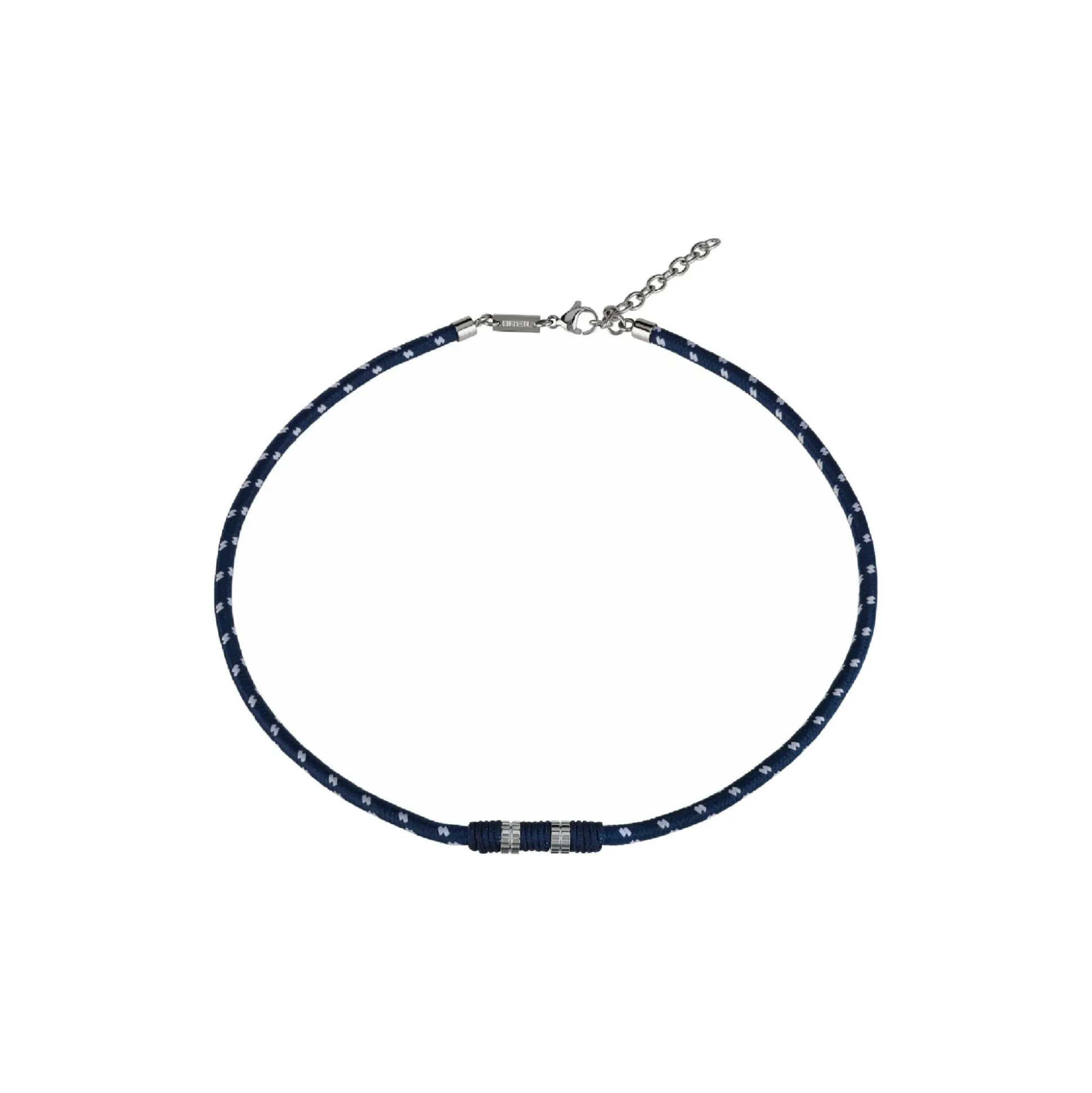 BOLT-NECKLACE WITH BLUE CORD, WHITE DETAILS, SS ELEMENT