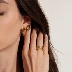 HOOP-GOLD COLORED STEEL EARRINGS