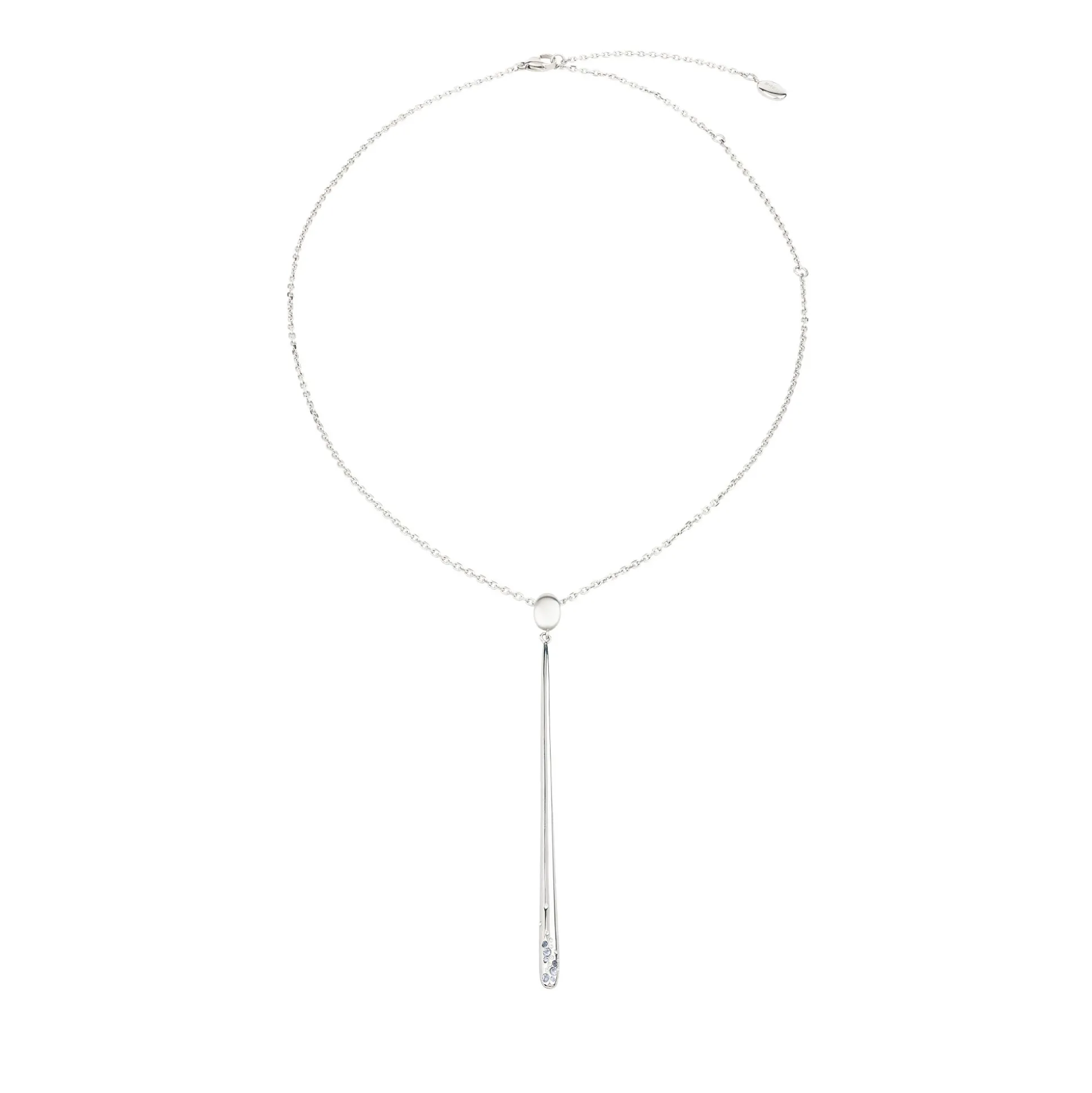 ILLUSION-POLISHED STAINLESS STEEL NECKLACE WITH DROP SHAPE PENDANT WITH CRYSTALS