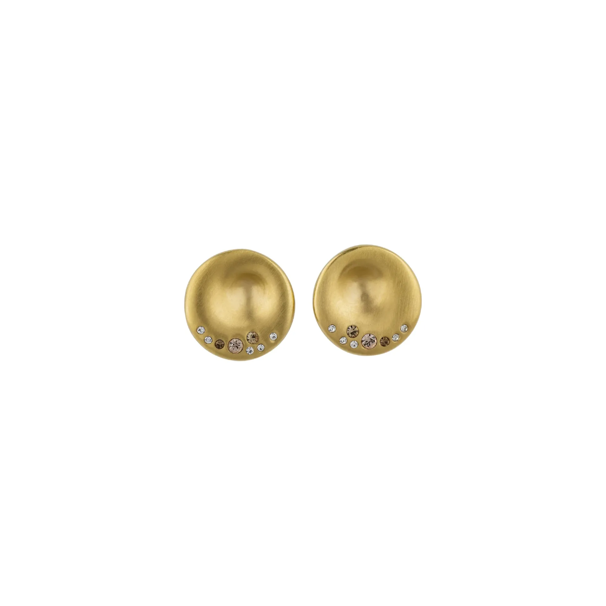 ILLUSION-SATIN IP LIGHT GOLD STAINLESS STEEL EARRINGS WITH CRYSTALS