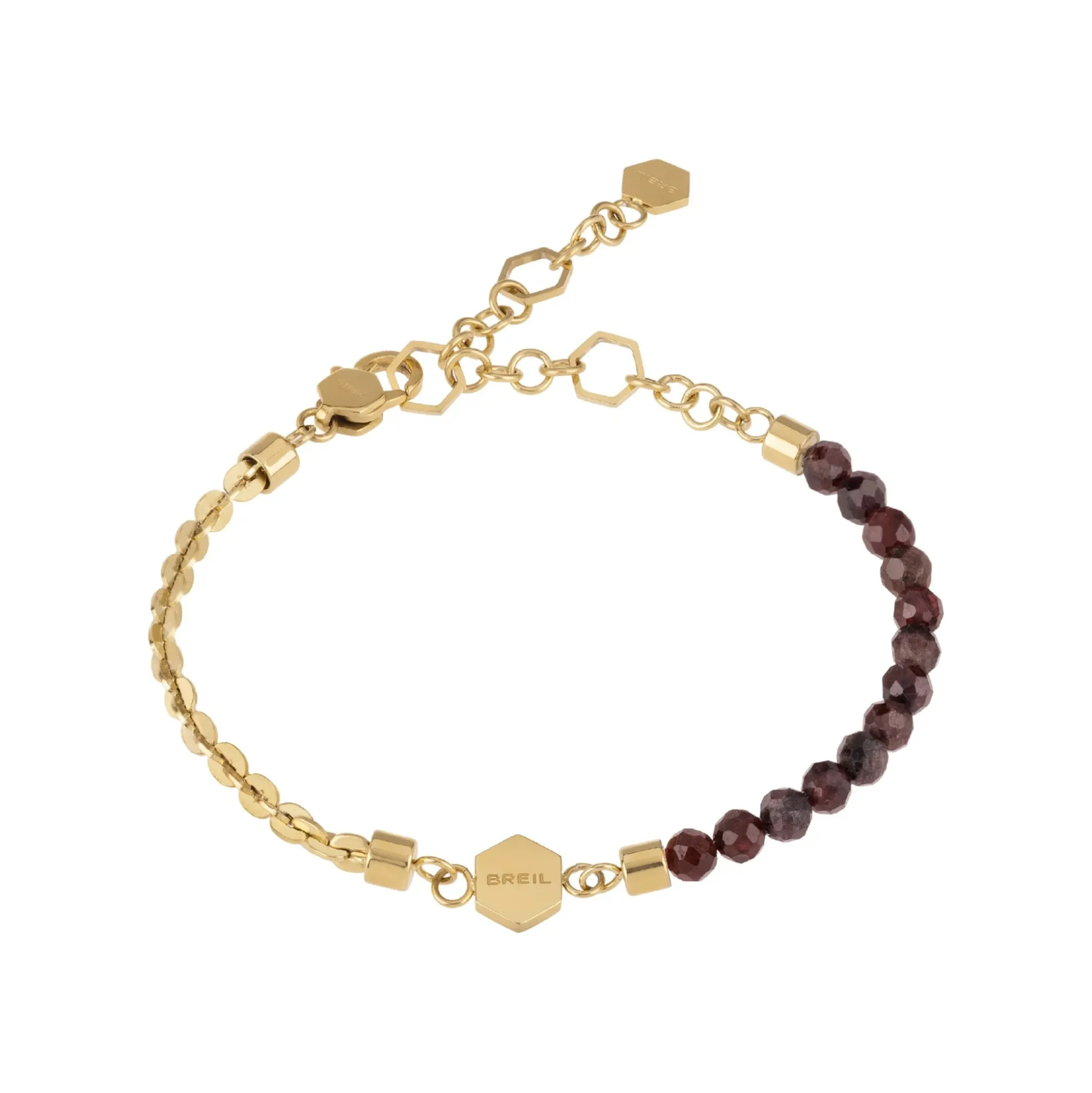 KALEIDO-IP GOLD STEEL BRACELET WITH RED GARNETS