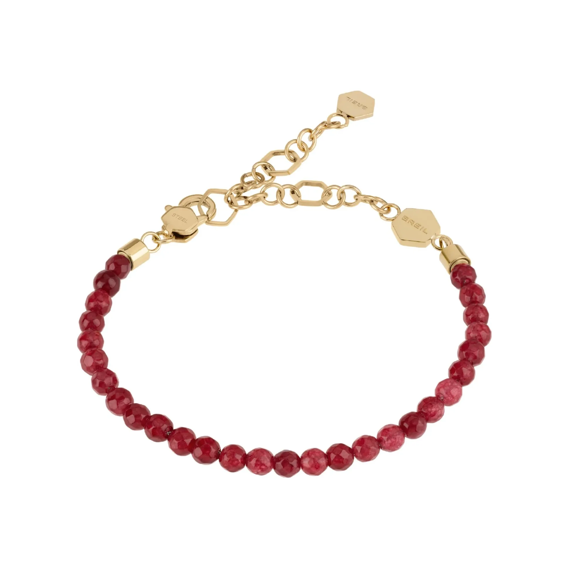 KALEIDO-IP GOLD STEEL BRACELET WITH RED AGATE