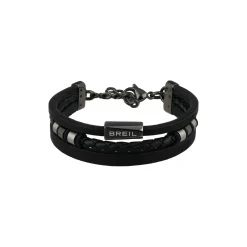OUTER-BRACELET IN BLACK LEATHER AND STAINLESS STEEL DETAILS