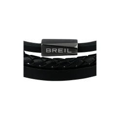 OUTER-BRACELET IN BLACK LEATHER AND STAINLESS STEEL DETAILS
