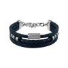 OUTER-BRACELET IN BLUE LEATHER AND STAINLESS STEEL DETAILS