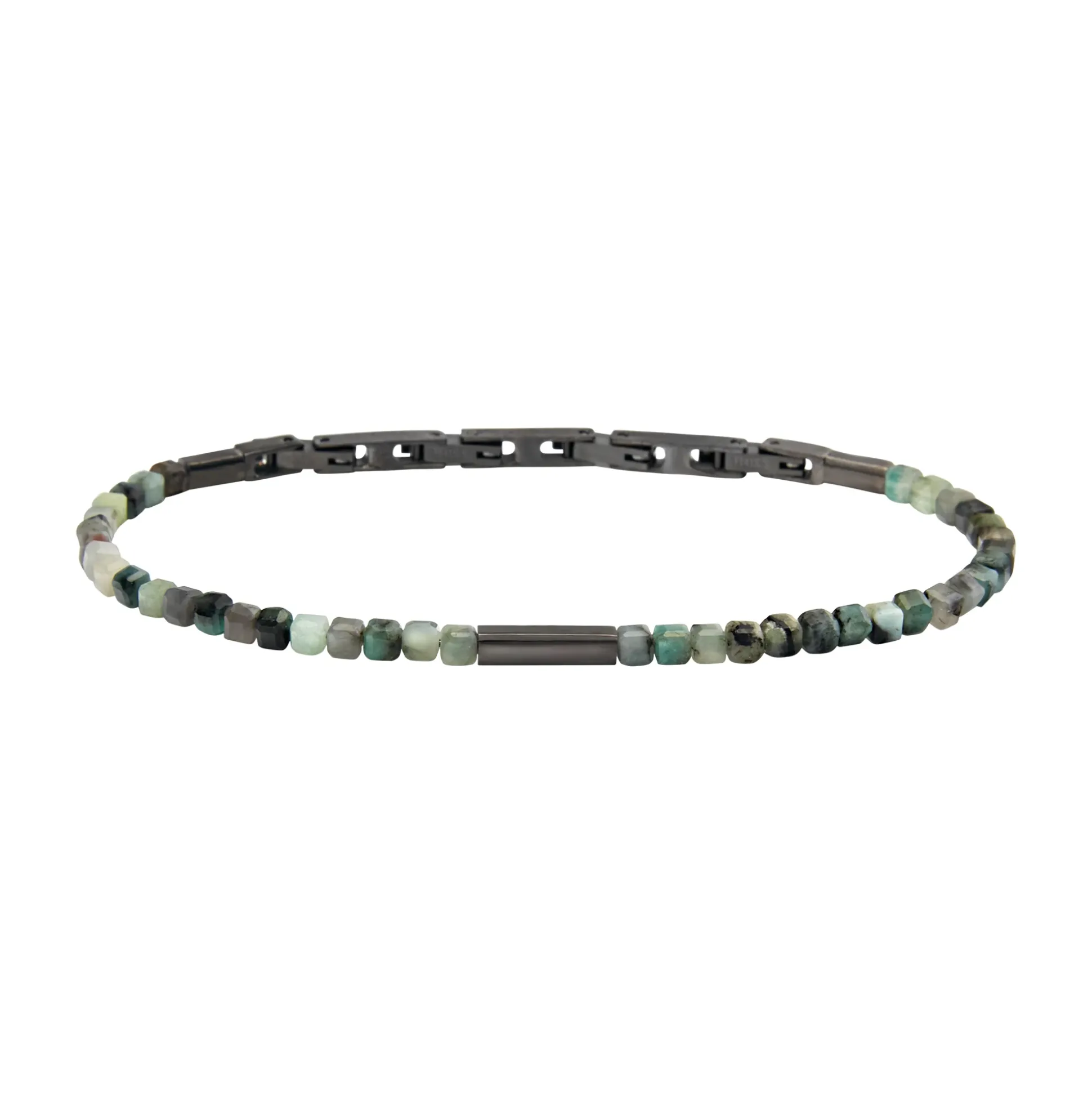 PRIAM-GUN COLORED STEEL AND EMERALD ROOT BRACELET
