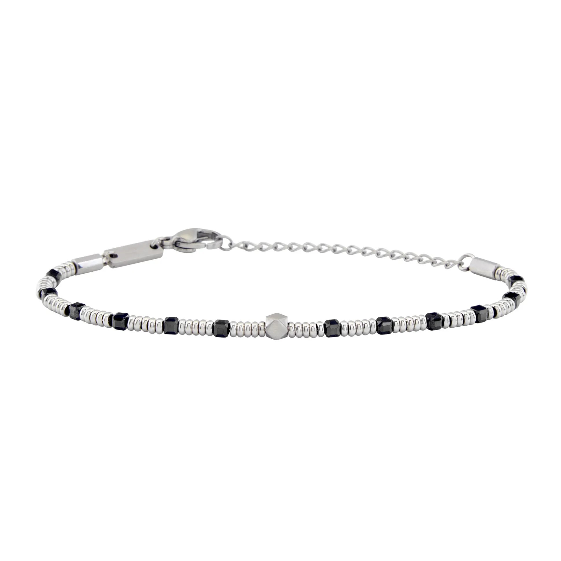 PRIAM-STAINLESS STEEL AND BLACK SPINEL BRACELET