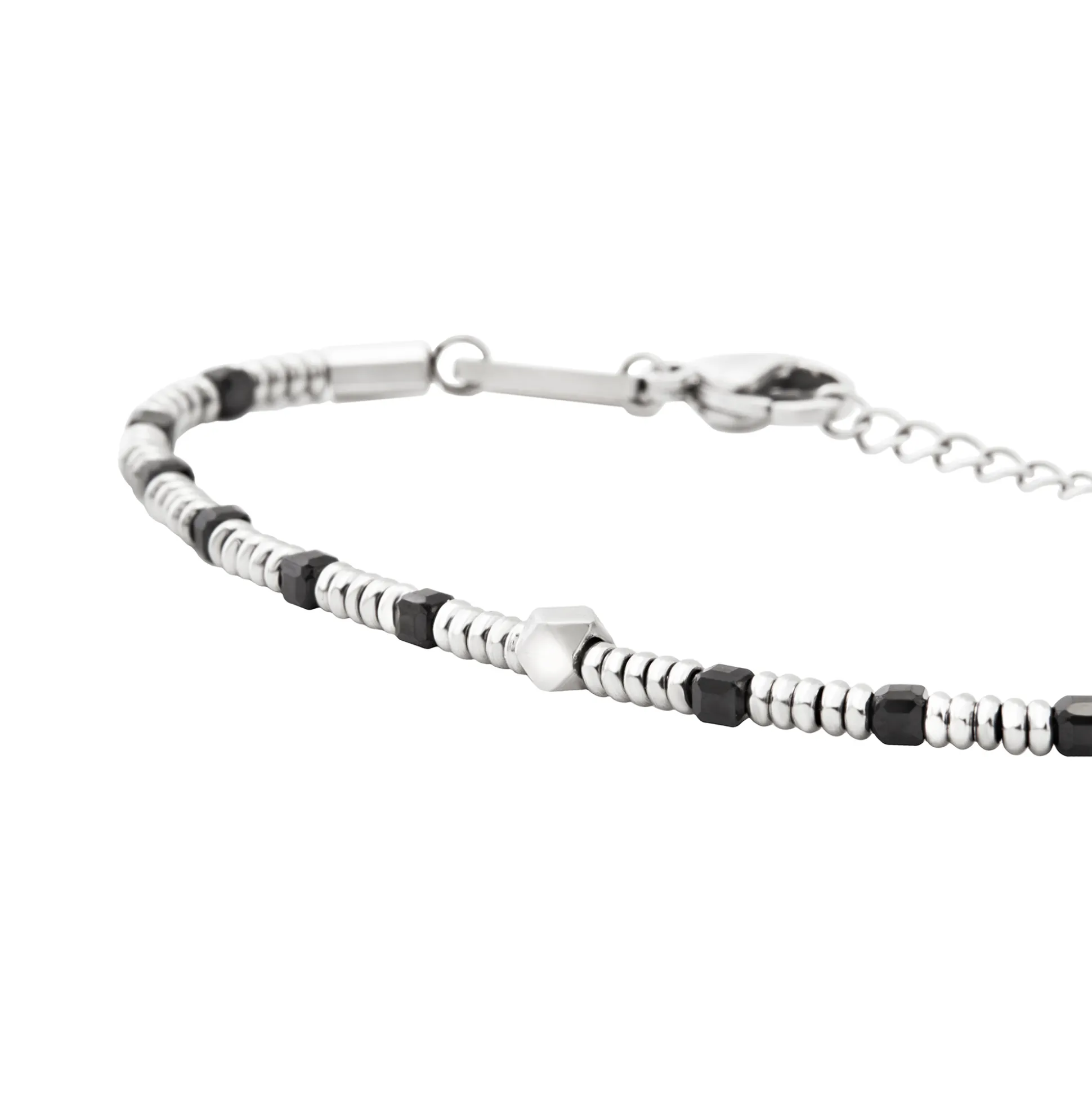 PRIAM-STAINLESS STEEL AND BLACK SPINEL BRACELET