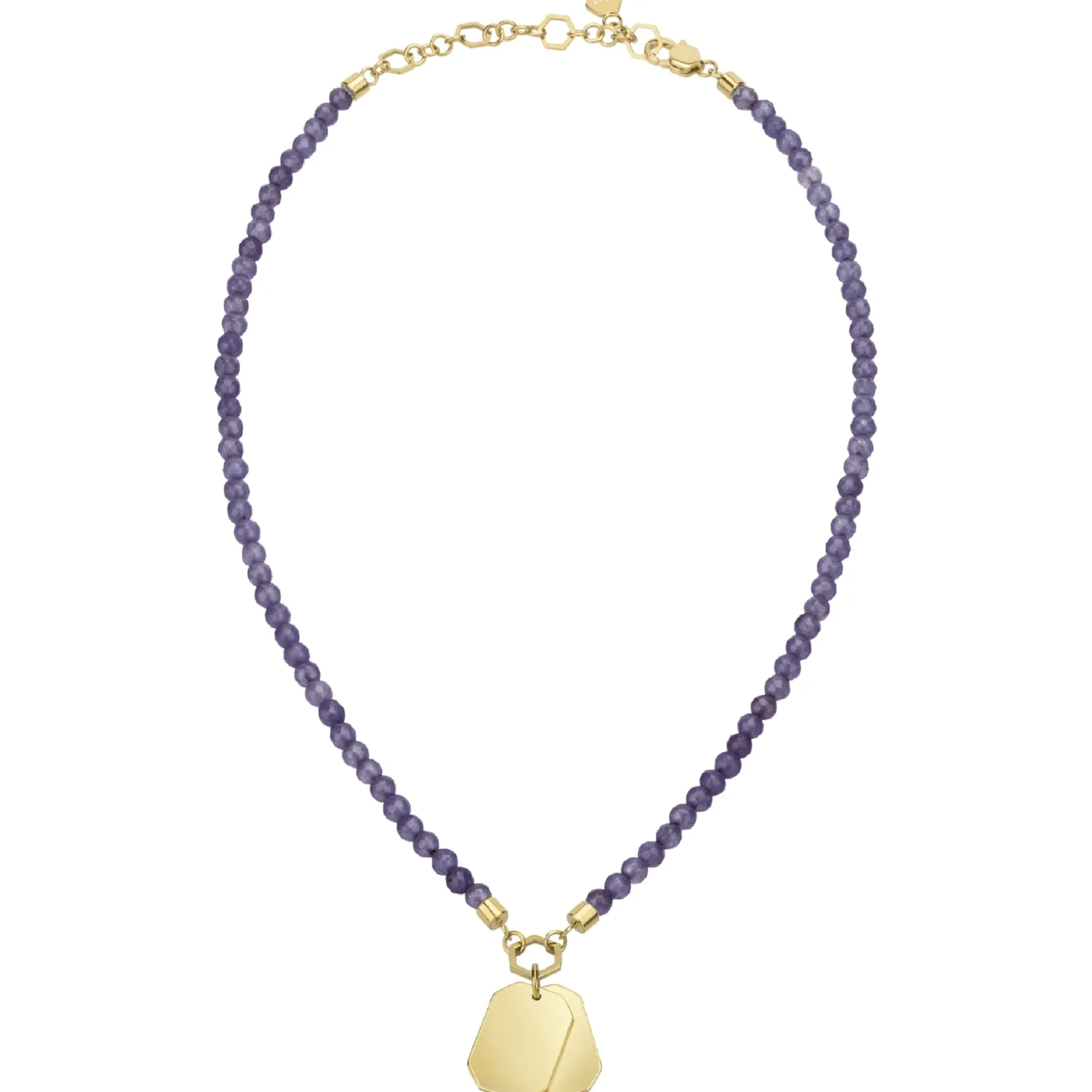 PRIVATE CODE-AMETHYST NECKLACE WITH IP GOLD STEEL PENDANT