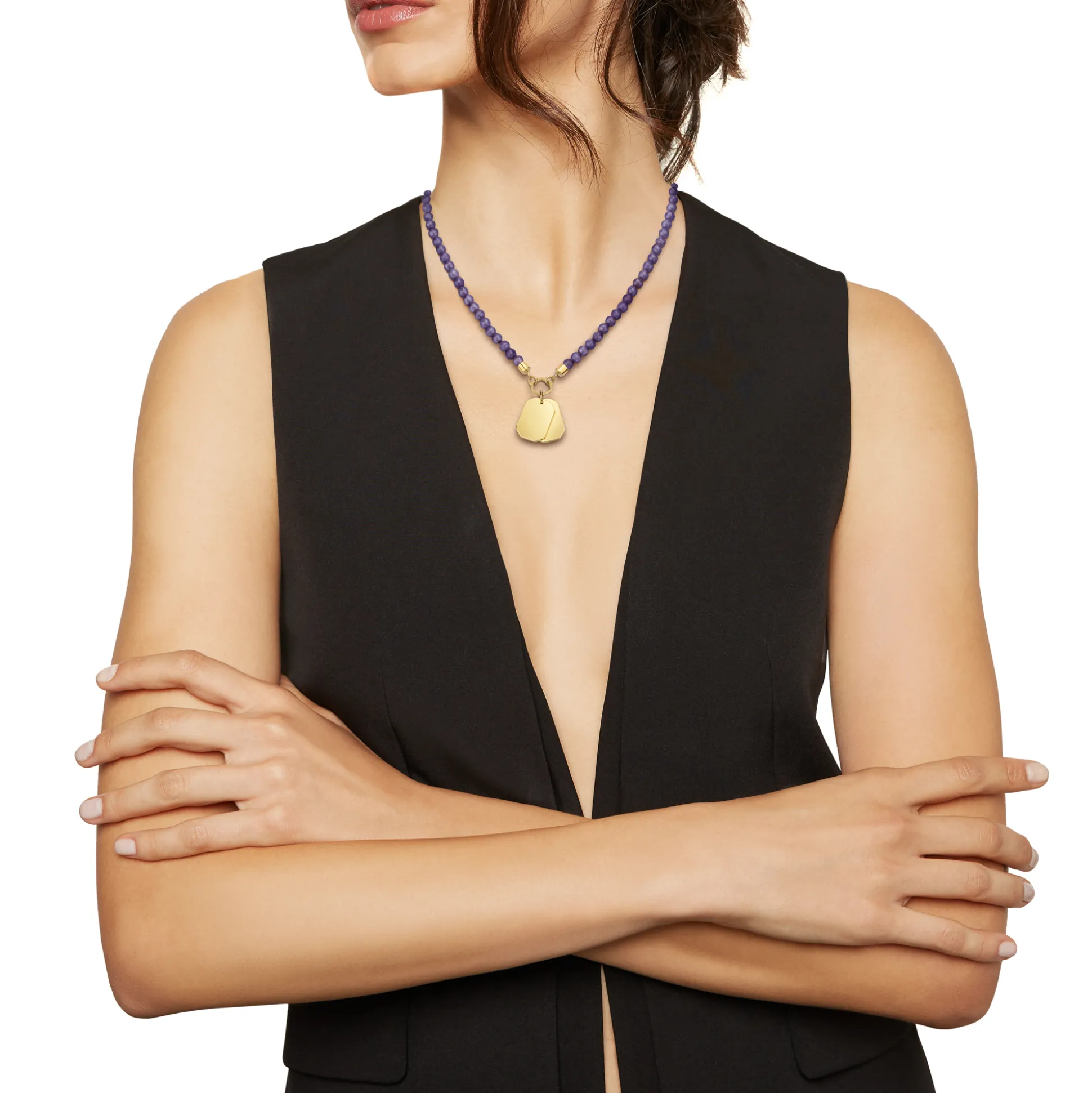 PRIVATE CODE-AMETHYST NECKLACE WITH IP GOLD STEEL PENDANT