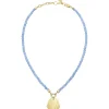 PRIVATE CODE-BLUE JADE NECKLACE WITH IP GOLD STEEL PENDANT