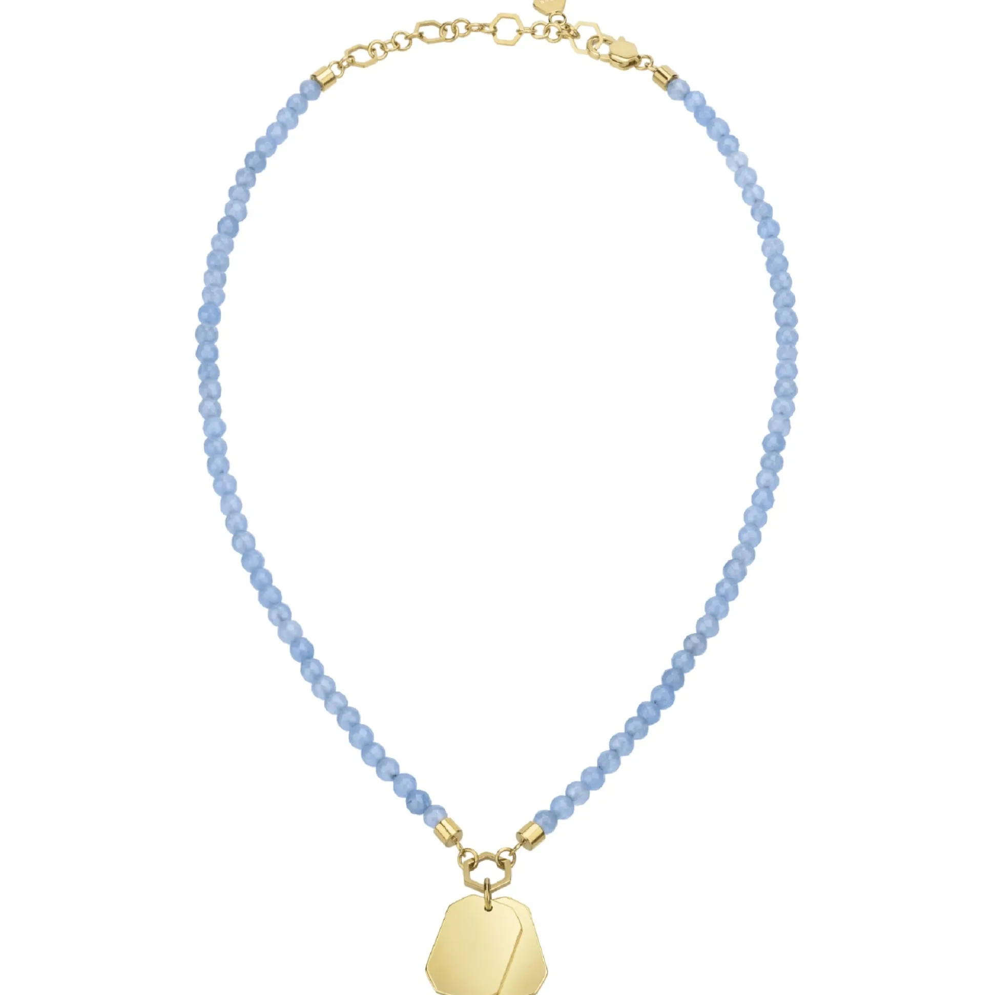 PRIVATE CODE-BLUE JADE NECKLACE WITH IP GOLD STEEL PENDANT