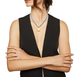 PRIVATE CODE-BLUE JADE NECKLACE WITH IP GOLD STEEL PENDANT