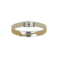 REBEL-POLISHED STEEL AND BEIGE LEATHER BRACELET