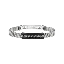 SNAP-BRACELET IN SS MESH WITH IP BLACK ELEMENT