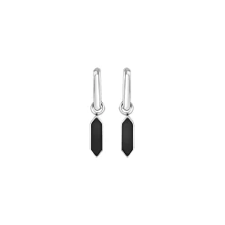 STYLIZE-STEEL AND BLACK AGATE EARRINGS