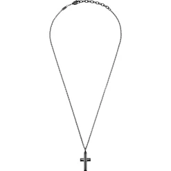 TAG AND CROSS-STAINLESS STEEL NECKLACE WITH PENDANT - GUN COLORED