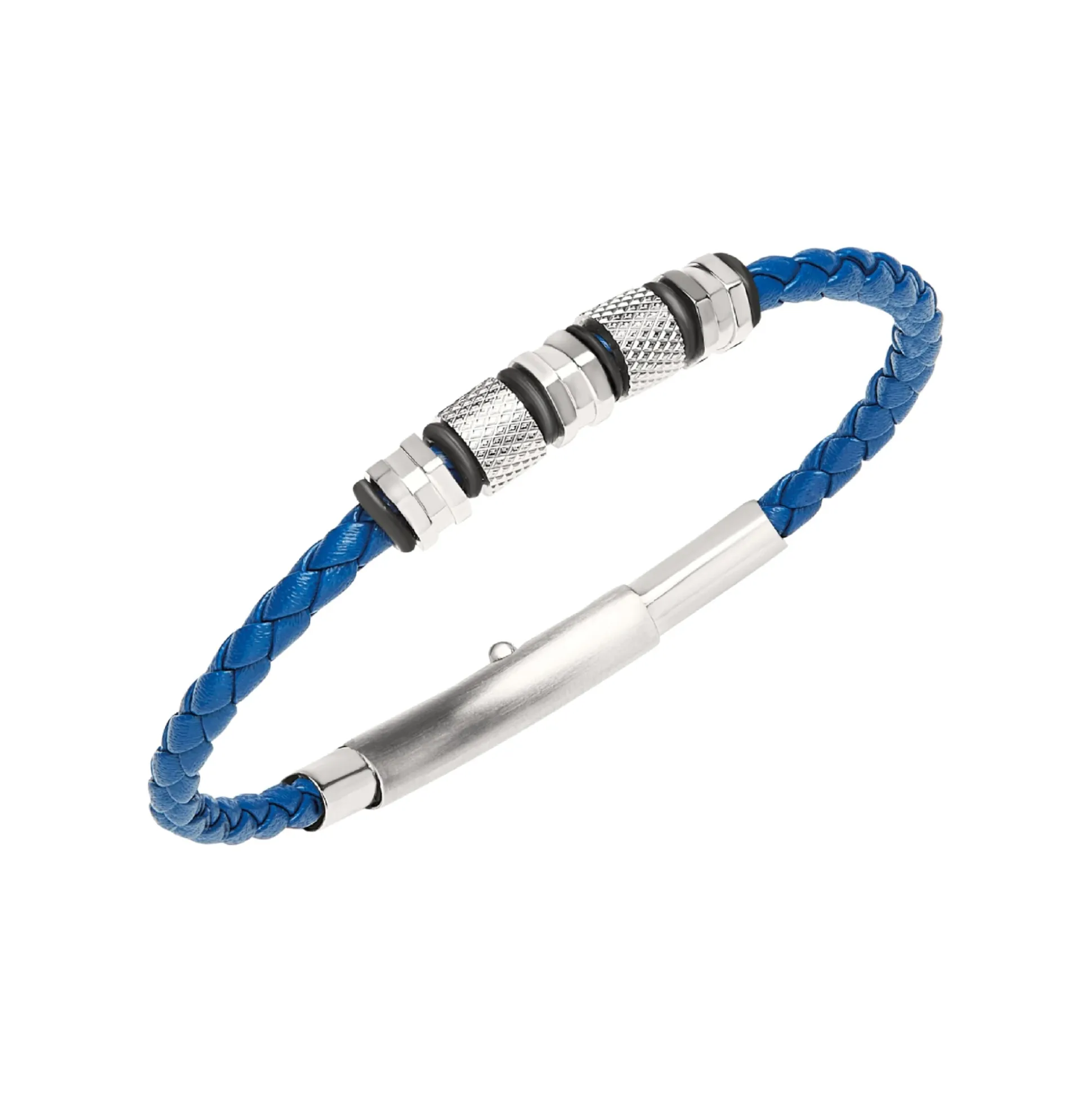 WANDERLUST-BRACELET IN STEEL AND ELECTRIC BLUE VOWEN LEATHER