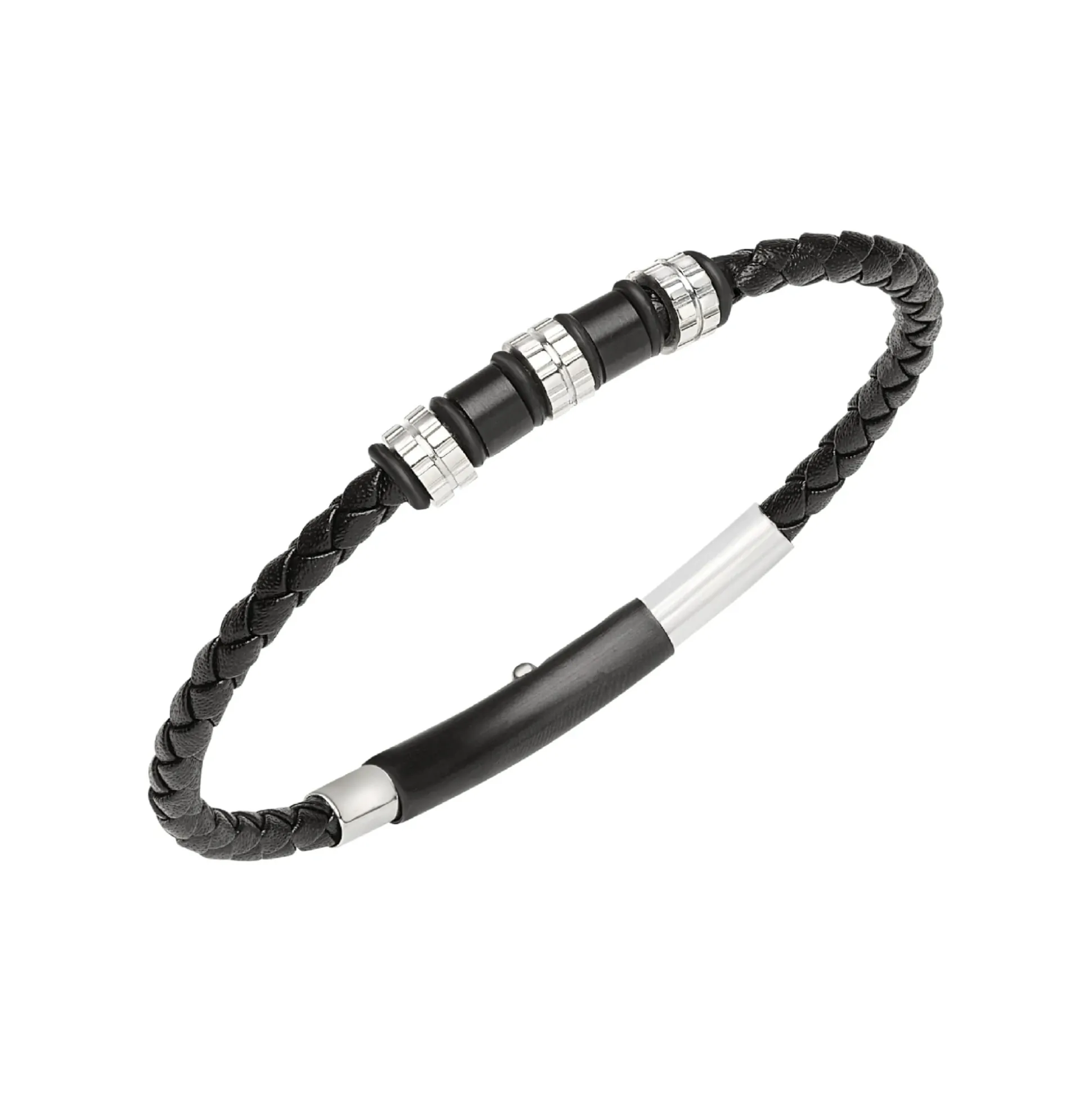 WANDERLUST-BRACELET IN STEEL AND BLACK VOWEN LEATHER