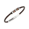 WANDERLUST-BRACELET IN STEEL AND BROWN VOWEN LEATHER