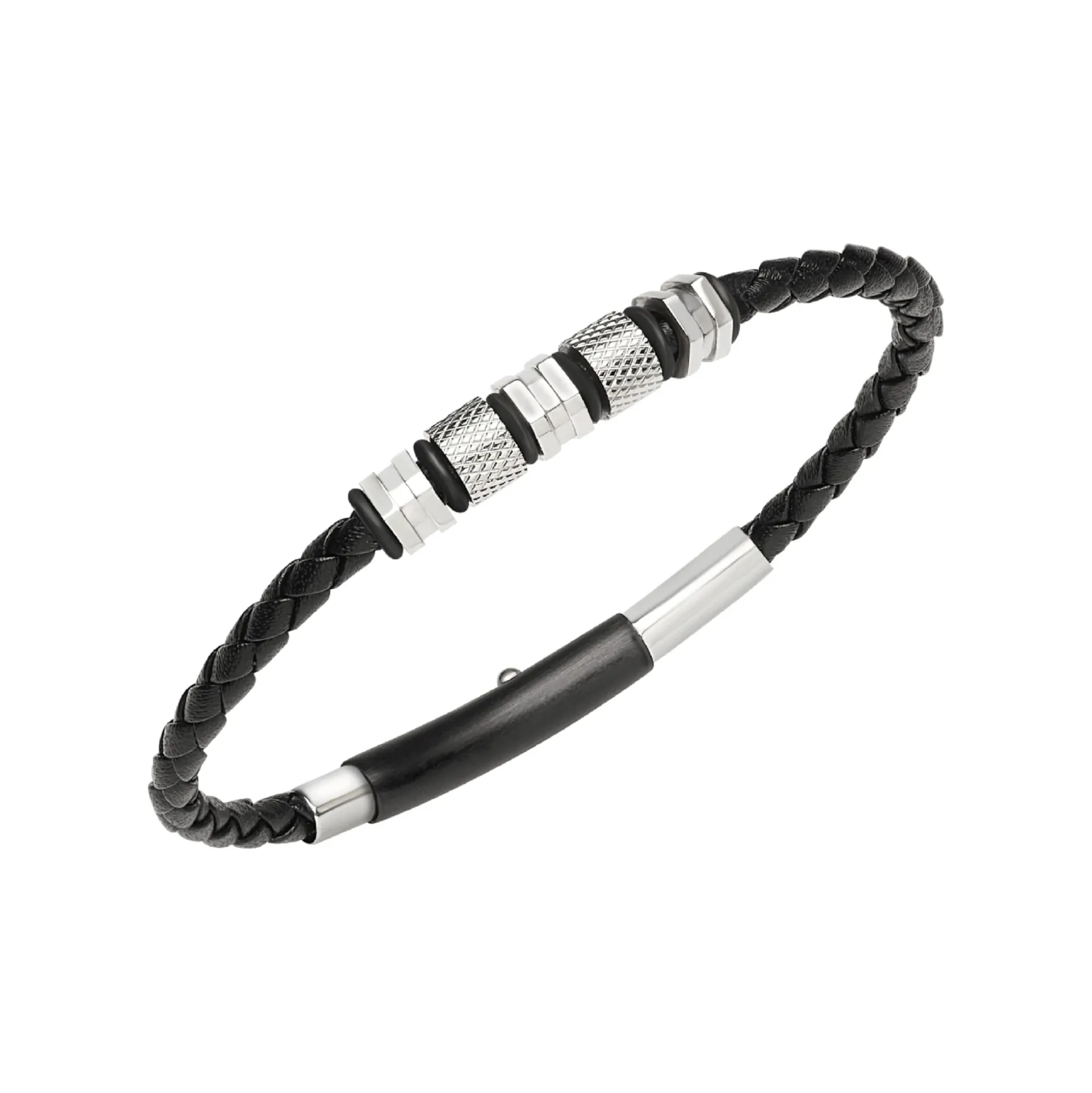 WANDERLUST-BRACELET IN STEEL AND BLACK VOWEN LEATHER