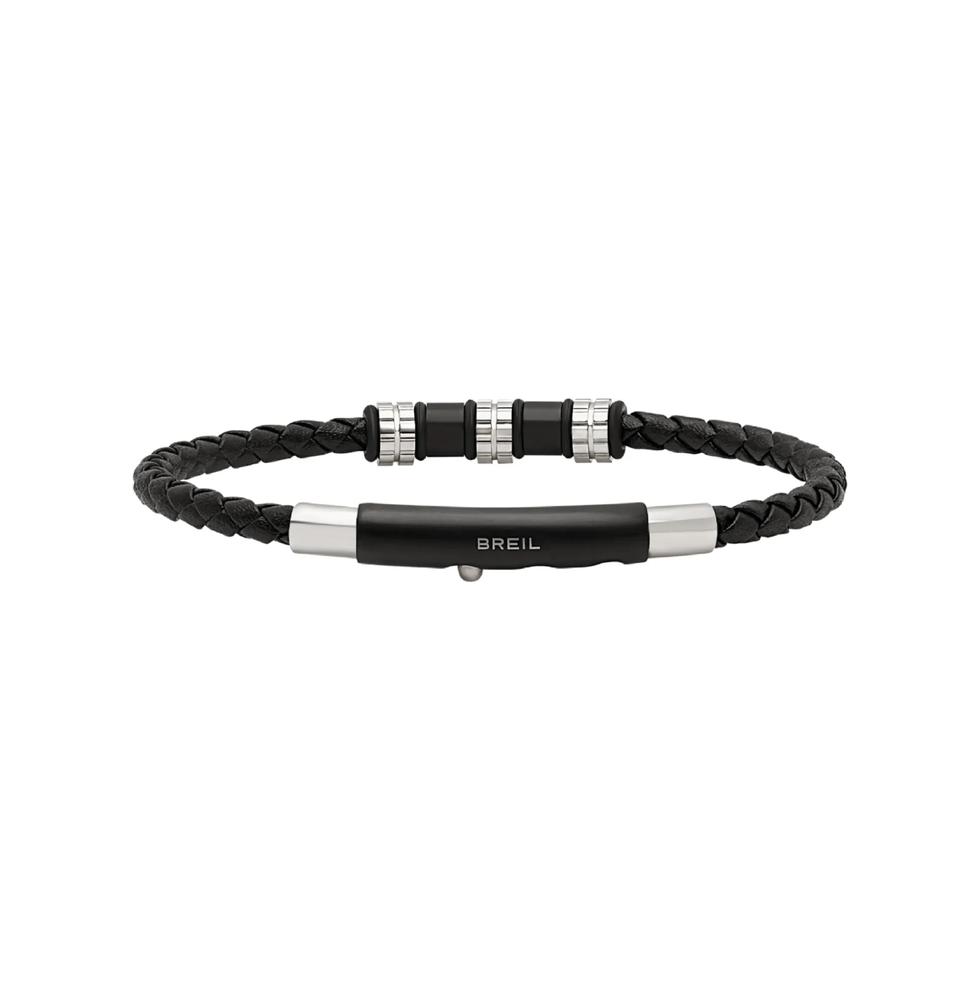 WANDERLUST-BRACELET IN STEEL AND BLACK VOWEN LEATHER