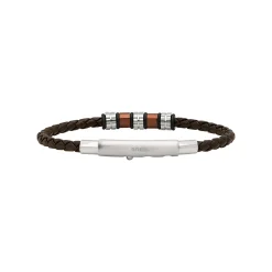 WANDERLUST-BRACELET IN STEEL AND BROWN VOWEN LEATHER