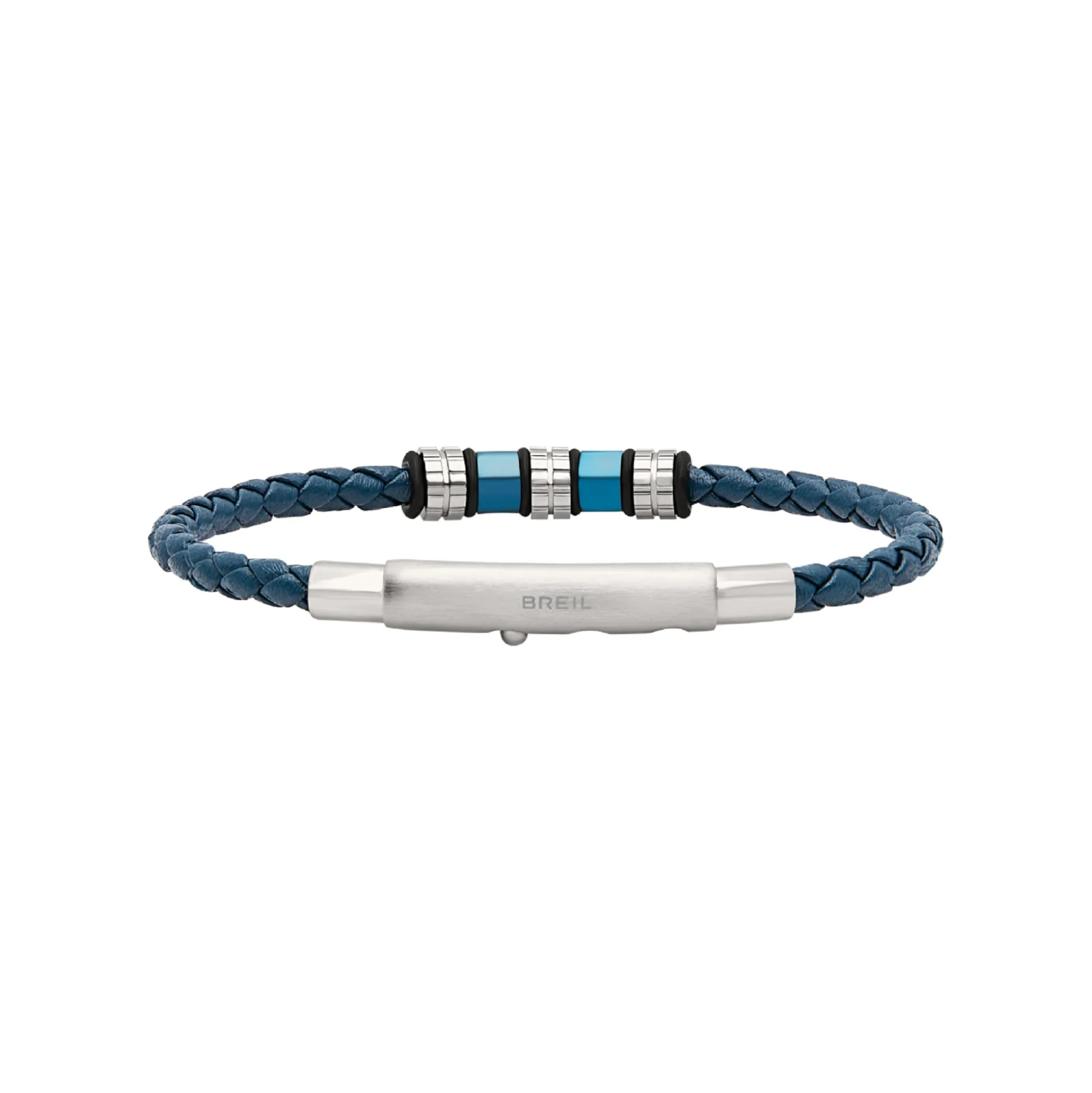 WANDERLUST-BRACELET IN STEEL AND BLUE VOWEN LEATHER