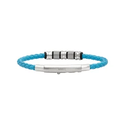 WANDERLUST-BRACELET IN STEEL AND TURQUOISE VOWEN LEATHER