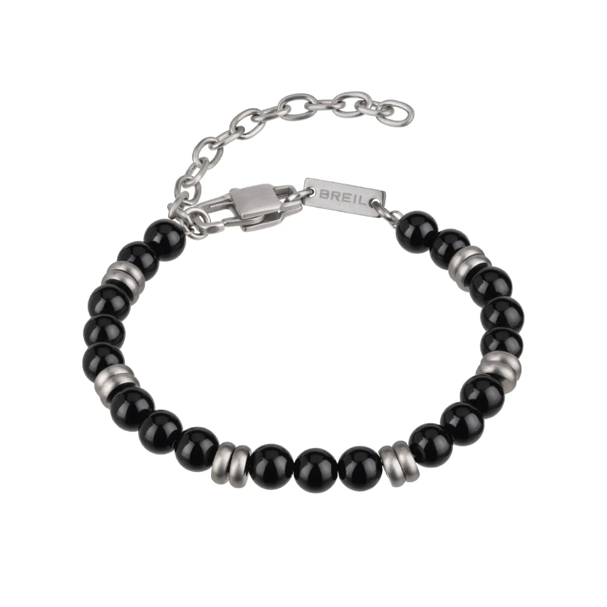 WISE-STAINLESS STEEL AND BLACK ONIX BRACELET